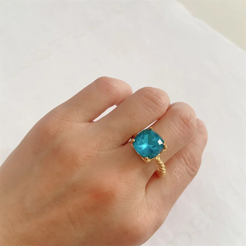 Fashionable and Charming Zircon Sparkling Princess Blue Ring Original Ring Exquisite Jewelry Women's DIY Gift NO FADE