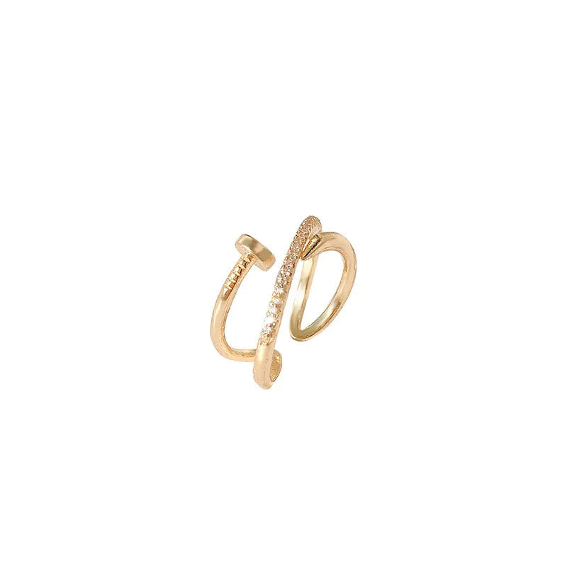 Classic Fashion Couple Ring, Copper Zirconia Women's Adjustable Ring, Fashion Gold Metal Crystal Needle Ring