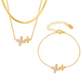 Necklace Bracelet For Women Stainless Steel Zircon Waterproof 4 Petals Flower Pendant Waterproof Chain Charm Jewelry Gift