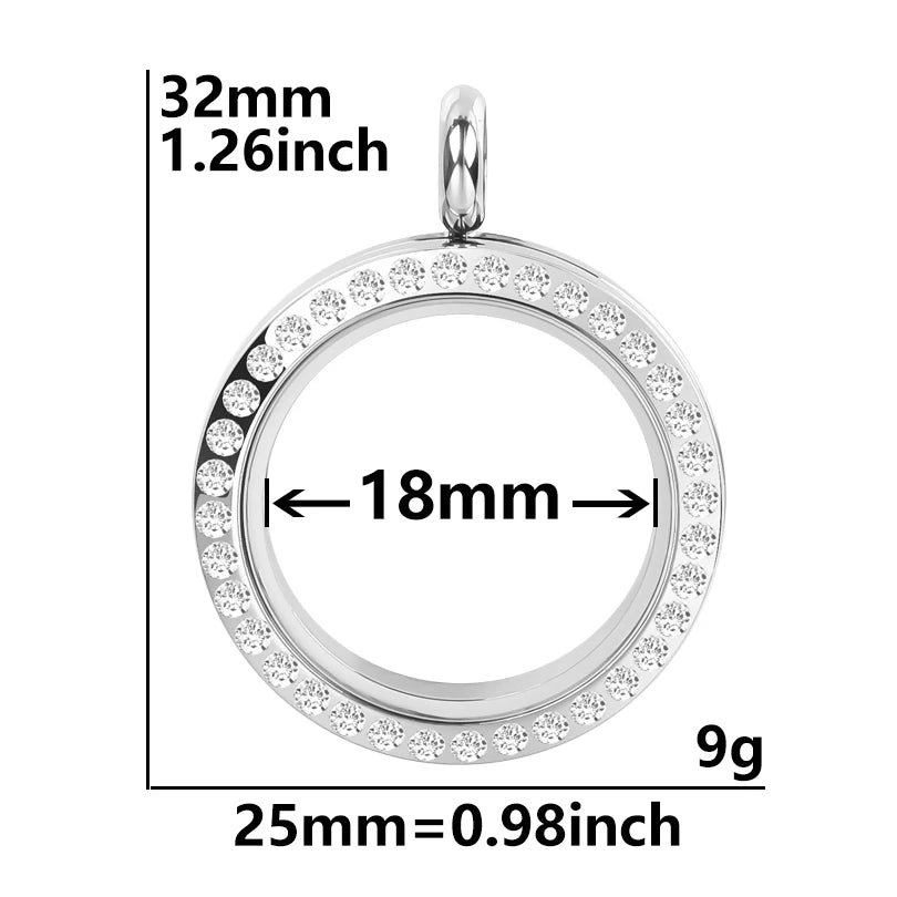 5Pcs 20-40mm Stainless Steel Glass Memory Cremation Urn Locket Pendant Openable Round Reliquary Photo Medaillon Colgantes