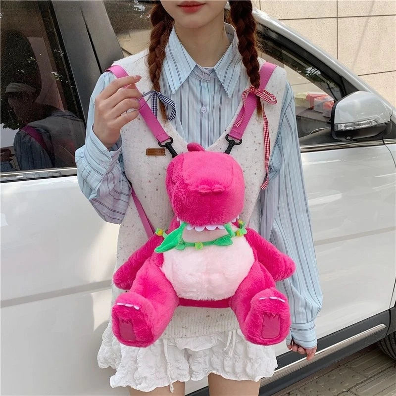Cute Pink Dinosaur Plush Backpacks Super Soft Kawaii Animals Plushie Crossbody Bag Versatile Knapsack Beautiful Birthday Gifts