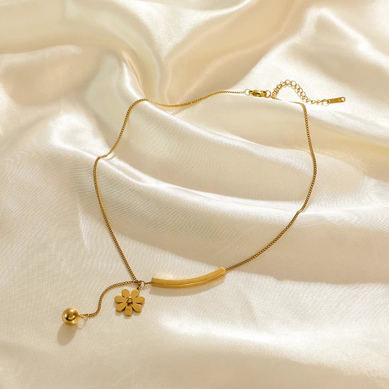 EILIECK 316L Stainless Steel Gold Color Hollow Ball Beads Pendant Necklace For Women Non-fading Choker Jewelry Girls Gifts Party