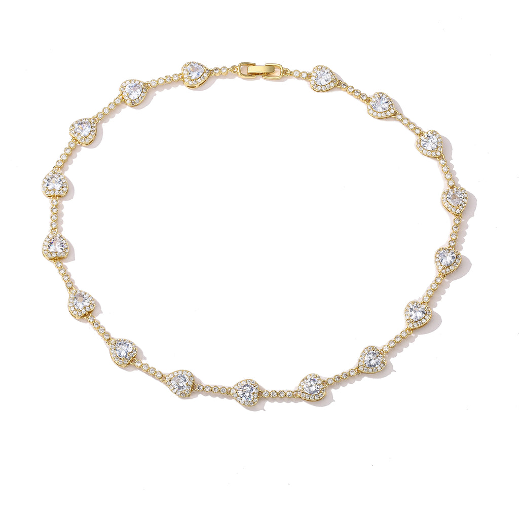 HECHENG, CZ Heart Tennis Link Chain Bracelet Necklace For Women Birthday Gifts Iced Out Bling CZ Paved Love Heart Sweet Bracelet