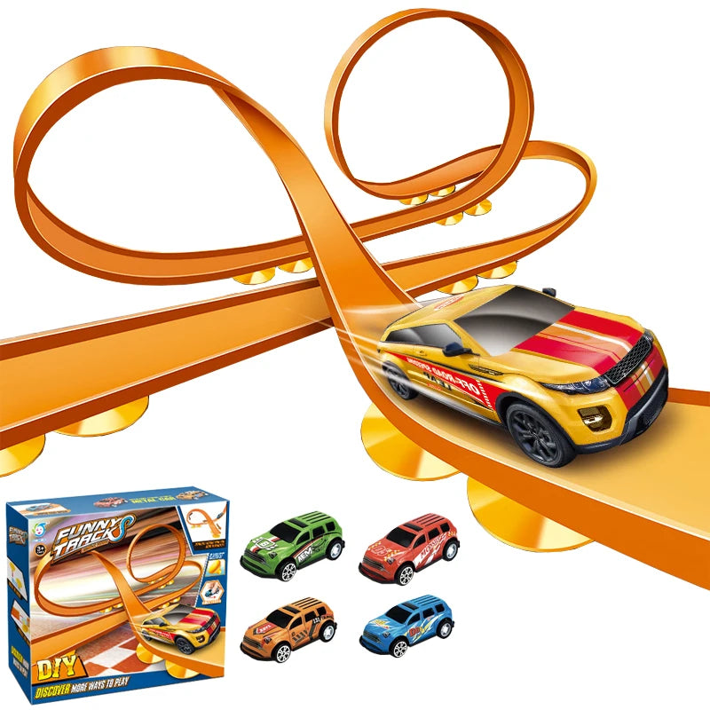 Flexible Race Car Ramp Track Kid Toy Set DIY  Assembled Turborace Track Portable Travel Toy Catapult Rail Racing Roll Race Track