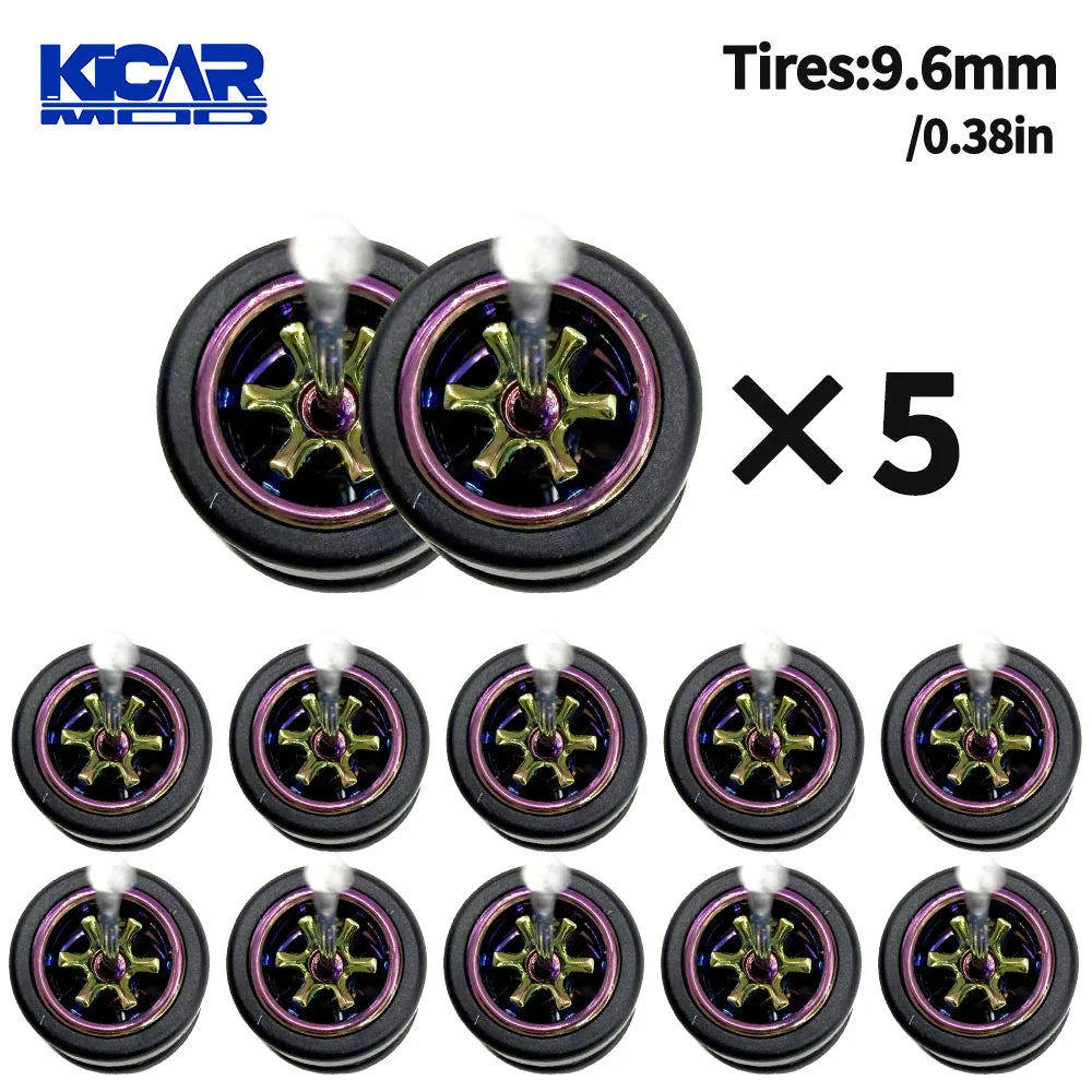 1/64 Model Q Car Wheels with Detachable Slicks Rubber Tires for Toy Model Diecast Cars Refiting Parts for MINIGT  (5 Cars)