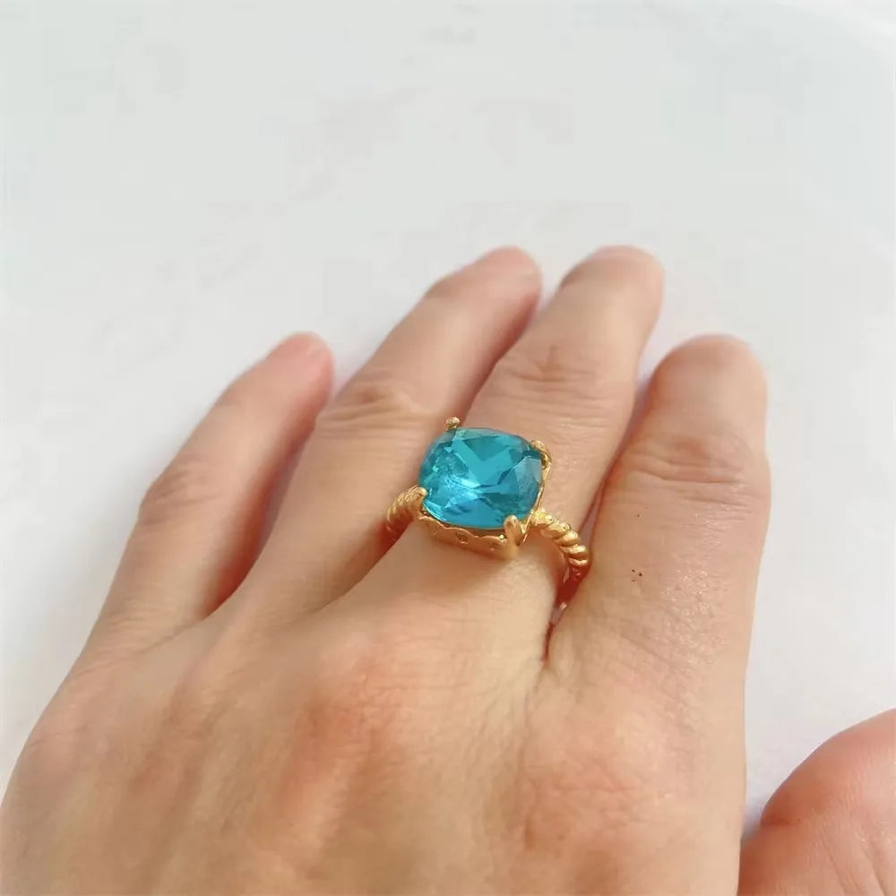 Fashionable and Charming Zircon Sparkling Princess Blue Ring Original Ring Exquisite Jewelry Women's DIY Gift NO FADE