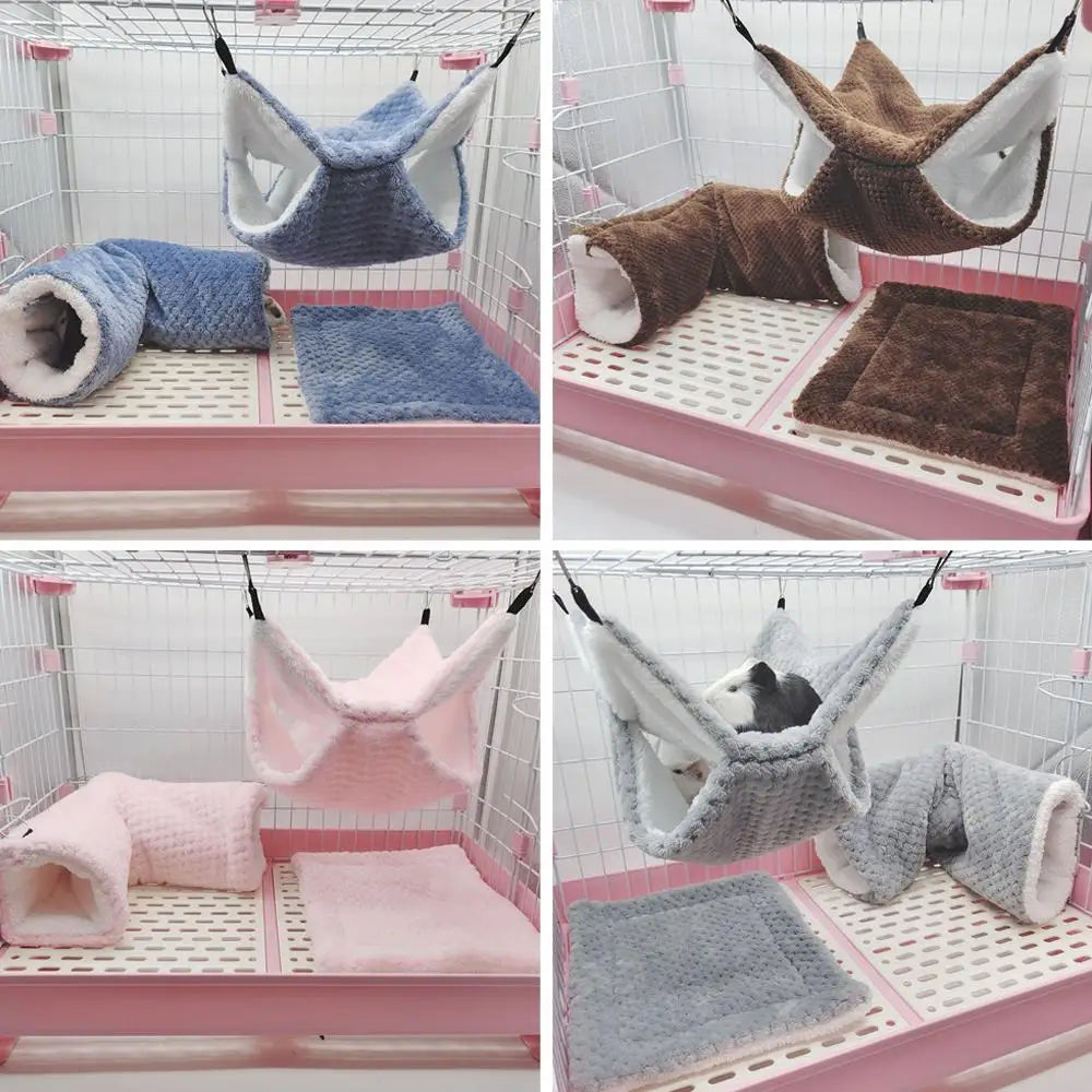 Hamster Nest Winter Bed House Shed Hanging Hammock Cage Tunnel Plush Hideaway for Hamster Guinea Pigs Sugar Small Pe H8z6
