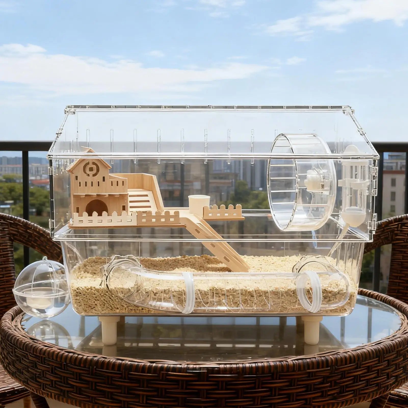 Hamster Habitat 2-Layer Clear Habitat 17.7x11x13.3 Inch Acrylic Small Animal House for Monitoring Breeding Hedgehog Ferret