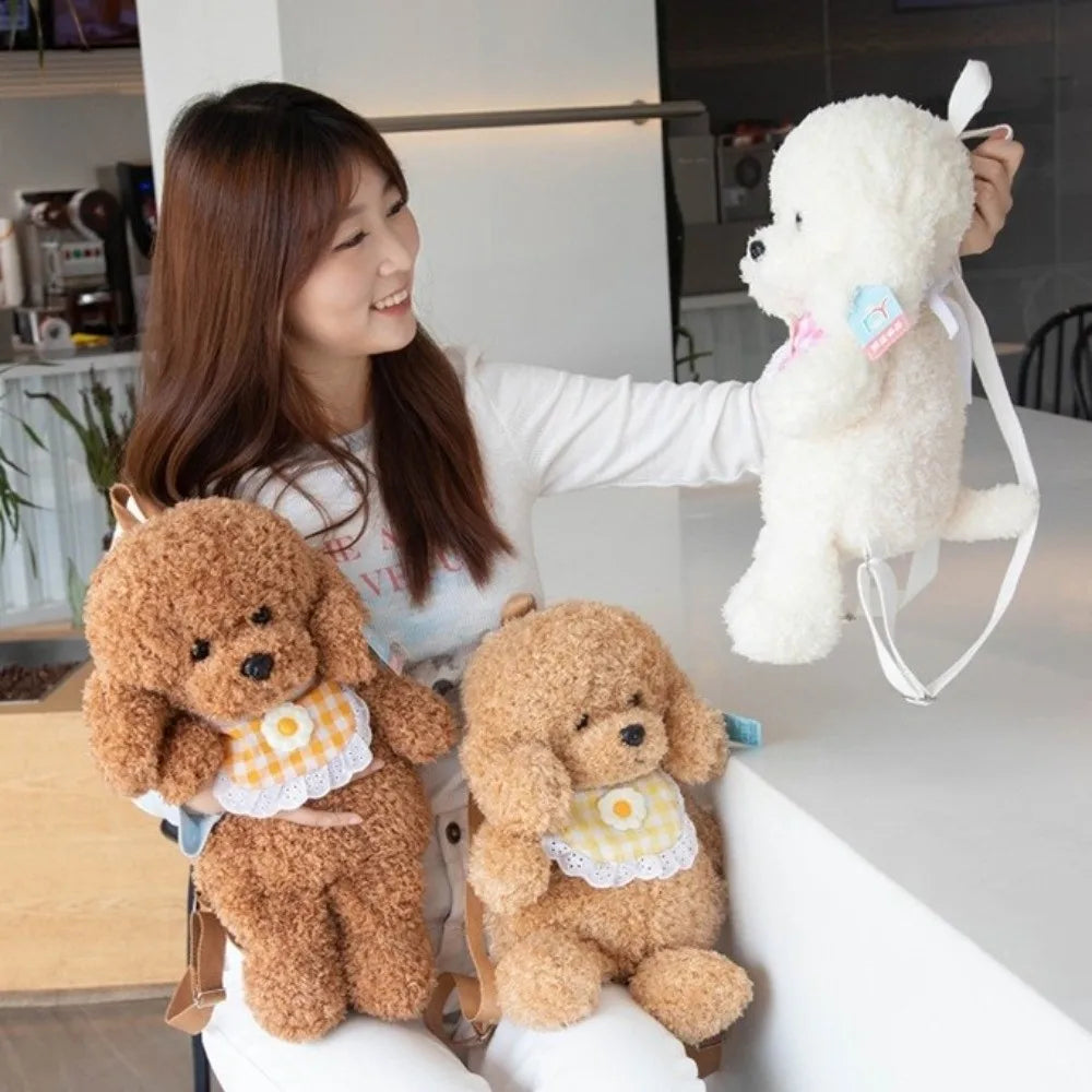 New Plush Teddy Dog Backpacks Poodle Shape Brown Khaki Stuffed Puppy Backpack Kawaii Cute Animals Shoulders Bag Girls Fashion