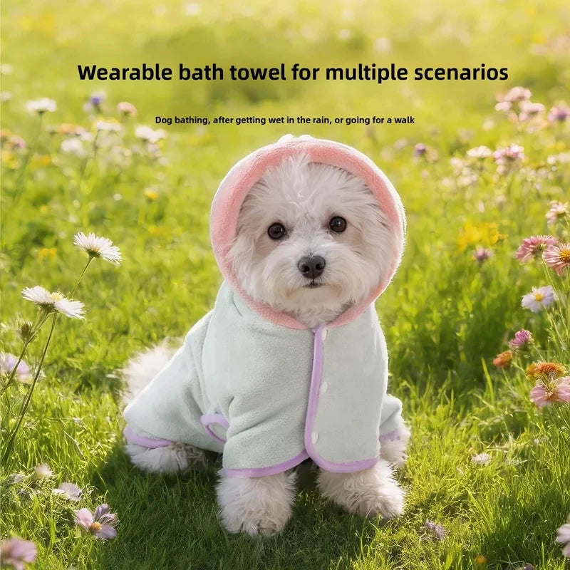 Pet Hooded Towel Bathrobe – Absorbent Cute Soft Warm Adjustable Towel for Small and Medium-Sized Dogs and Cats