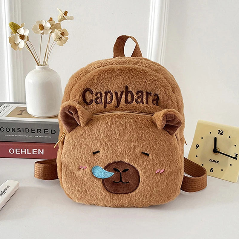 New Capybara Cartoon Animal Doll Plush Backpacks; Cute Portable Bag for Girls.