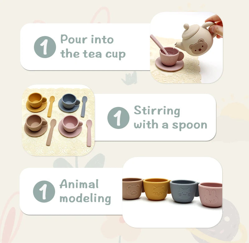 Food Grade Silicone Tea Play Set Toy Pretend Play Food Learning Role Play Game Early Educational Toys for Toddlers Kids Gifts