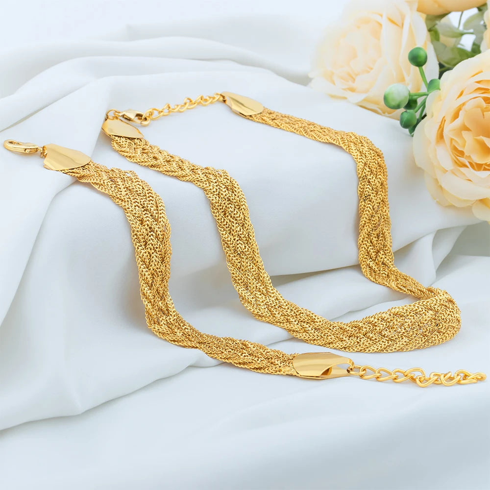 YM 10MM Woven Chain for Women Gold Plated Necklace and Bracelet 40CM Hollow Chain Dubai Africa Luxury Punk Jewellery Accessaries