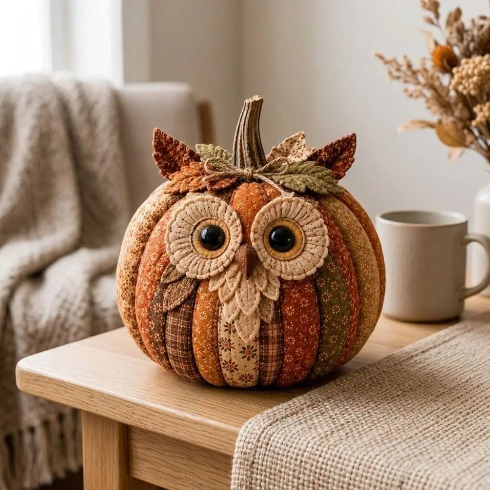 Vintage Style Whimsical Patchwork Pumpkin Fabric Kit Owl Bear Floral Fabric Halloween DIY Sewing Kit Stress Craft Cow Cat