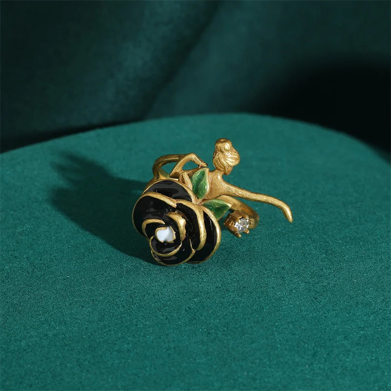 Vintage Elegant Large Flower Rings for Women Luxury Designer Colorful Rhinestones Rose Camellia Bee Antique Jewelry Wedding