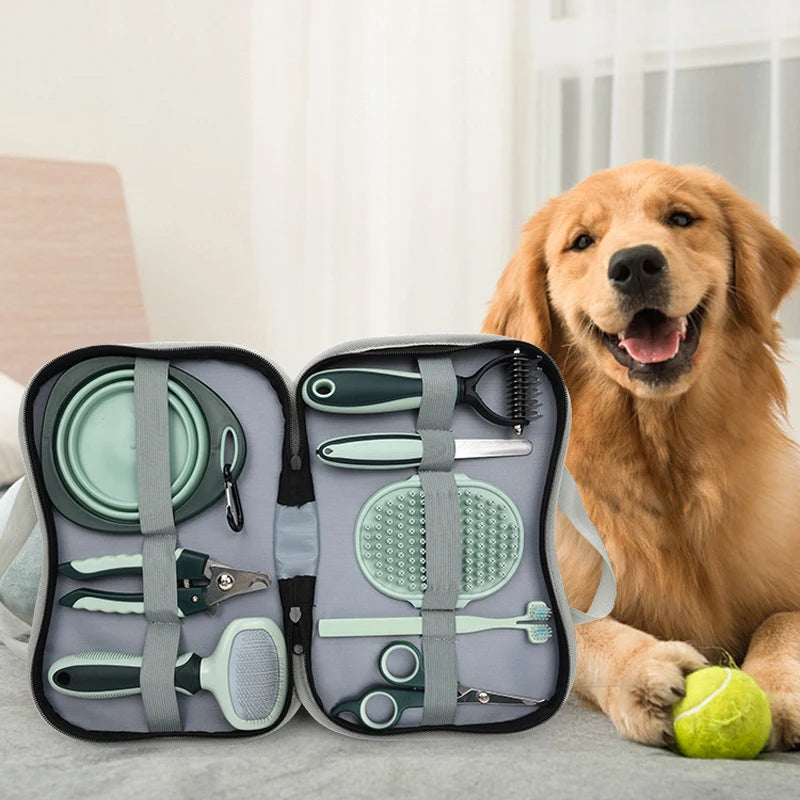 8 in 1 Dog Cat Grooming Comb Set Pet Cleaning Brush Tool Set Pet Multi-Functional Cleaning Set Cat Hair Removal Brush Kit