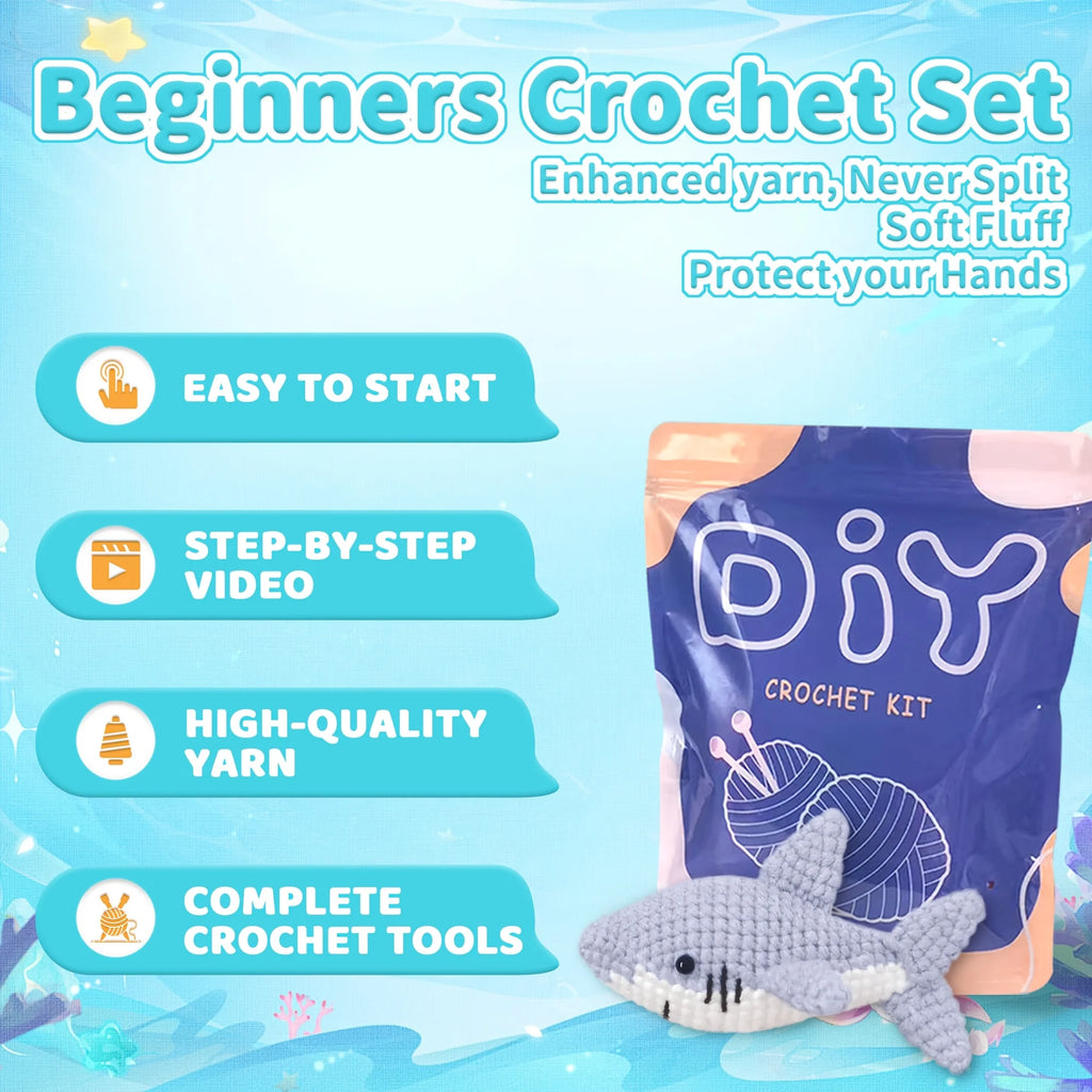 1pc Adorable Shark Amigurumi Crochet Kit for Beginners - DIY Fabric Craft with Step-by-Step Video Tutorials