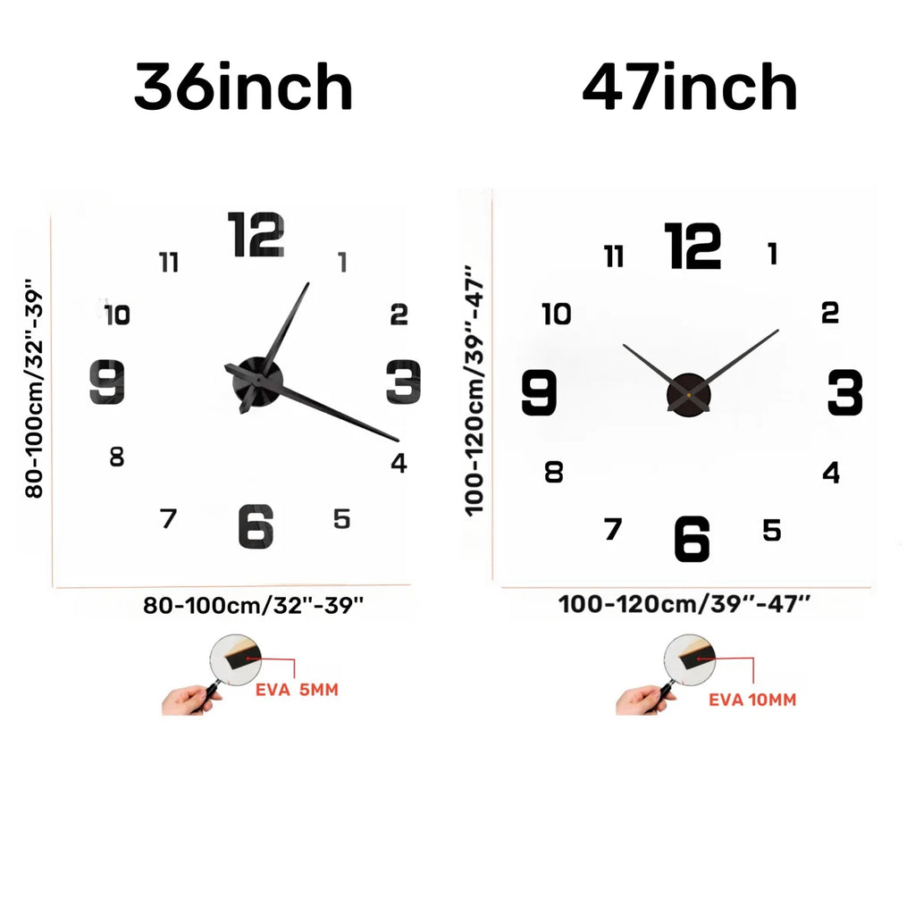 New Modern Design Large Wall Clock 3D DIY Quartz Clocks Fashion Watches Acrylic Mirror Stickers Living Room Home Decor Horloge