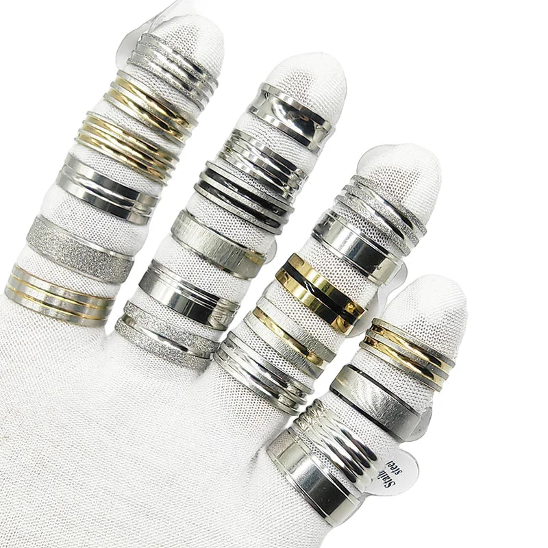 20Pcs/Lot Fashion Multicolor Stripe Stainless Steel Rings For Women Men Jewelry Accessories Party Gifts Mix style