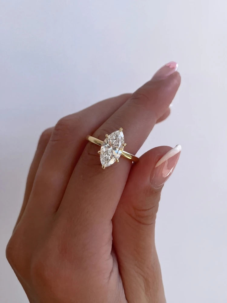 Larmor 925 Sterling Silver Classic 1-3 Carats Marquise Zircon Ring For Women Engagement Wedding Luxury High Quality Fine Jewelry