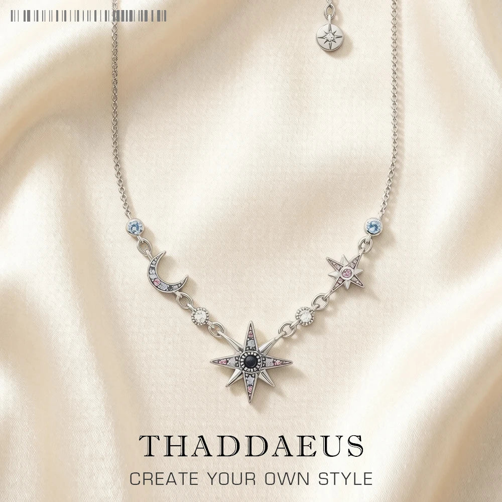 Royalty Star & Moon Necklace 2023 Spring New Link Chain Fine Jewelry Europe 925 Stering Silver Bijoux Trendy Gift For Women