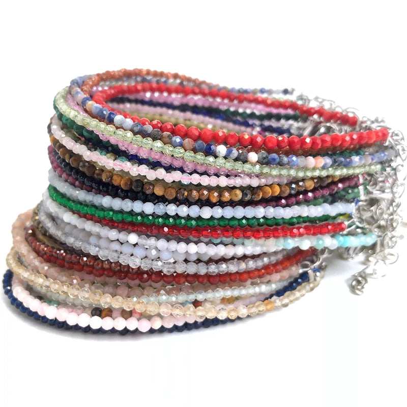 Mini 2-3mm Stone Beaded Faceted Natural Agat Quartzs Necklaces bracelet Female Fashion Party Choker for Women Girls Jewelry Gift