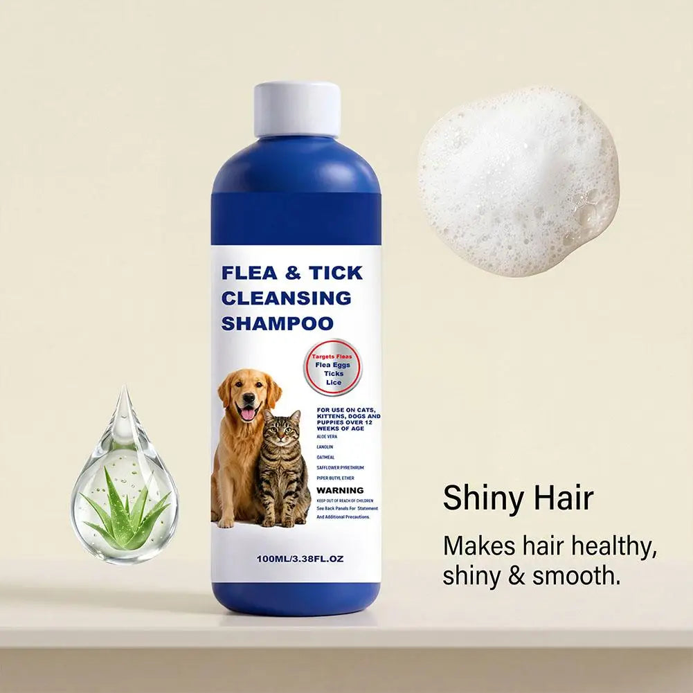 100ml Pet Flea & Tick Cleansing Shampoo Gentle Soothing Deodorizing Bath Wash For Dogs Cats Deep Cleaning Remove Lice Mite