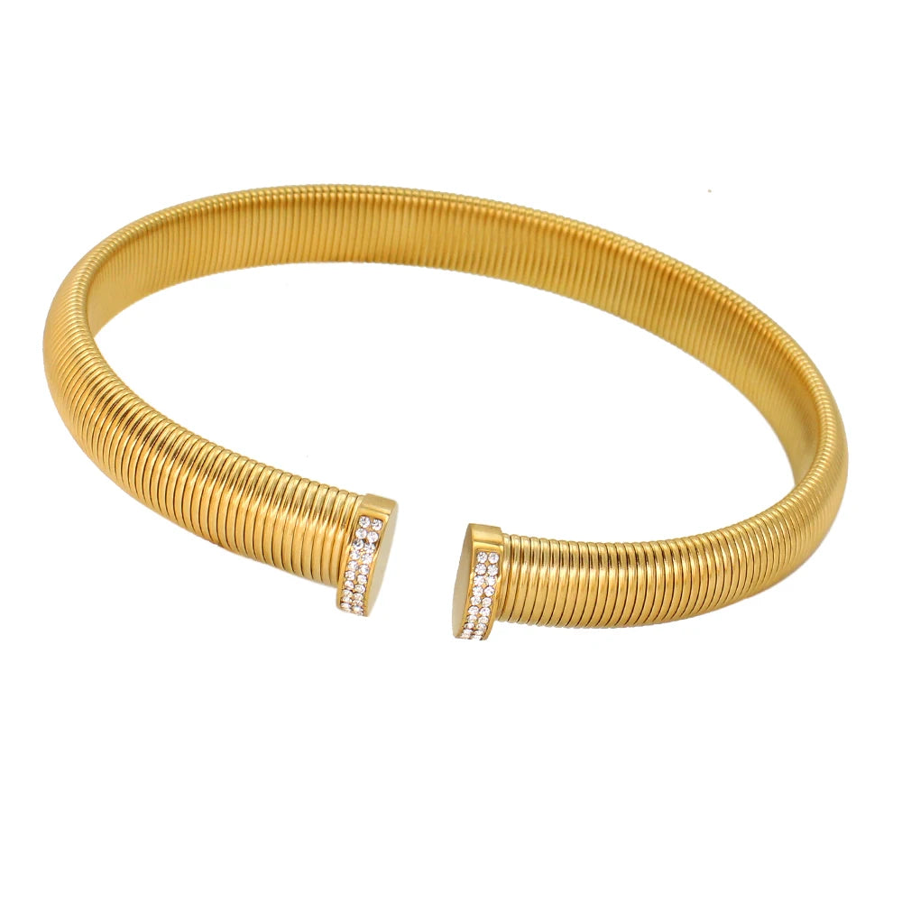 High Quality Cross Cuff Stainless Steel Jewelry Set Personalized Spiral Texture 18K Gold Plated Arm Neck Bijoux Waterproof
