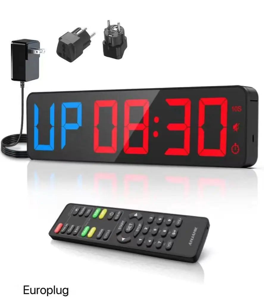 ANJANK Gym Timer 15" Large LED Display Wall Clock,Interval Workout,Count Down & Up,Stopwatch, Adjustable Volume,Upgraded Remote
