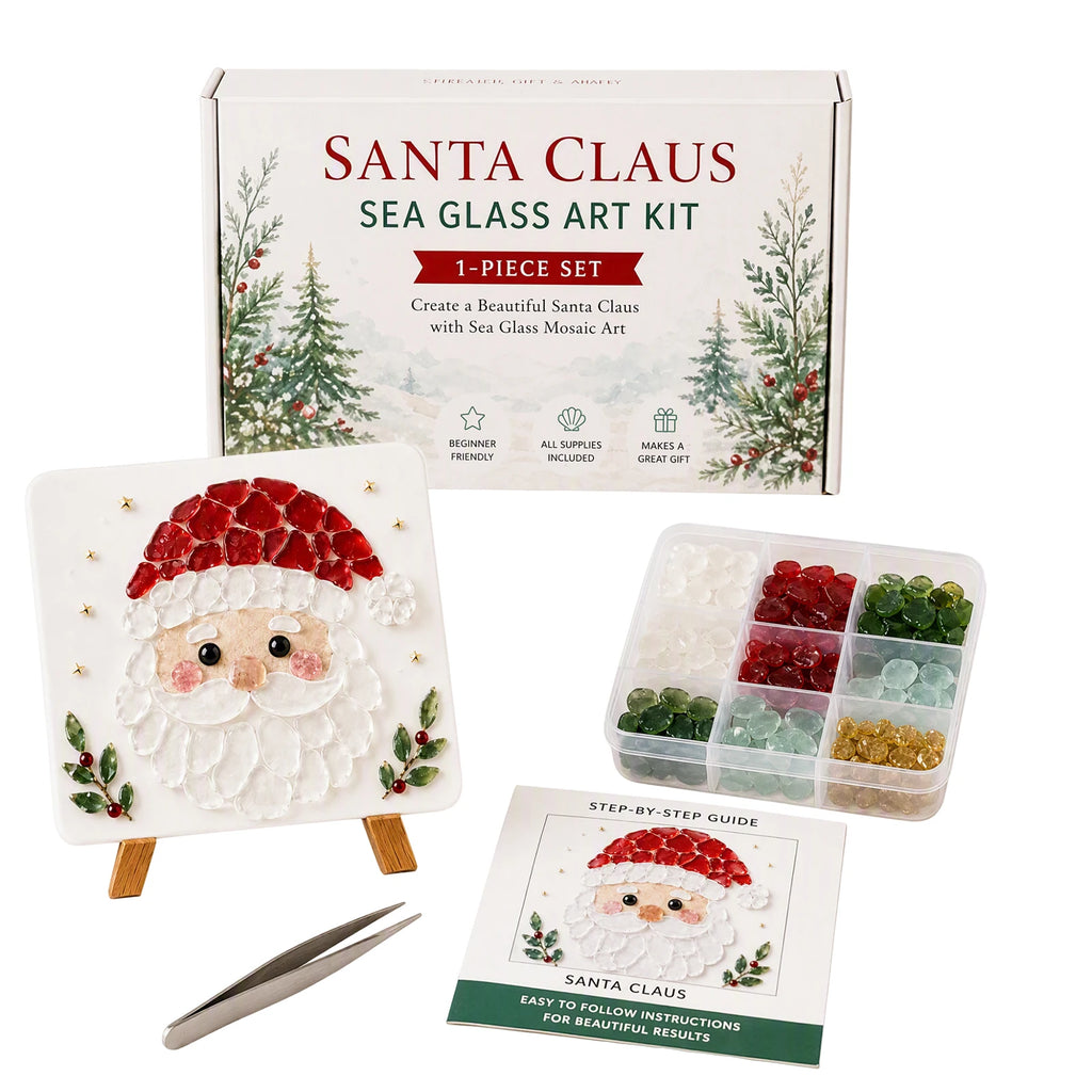 Holiday Mosaic Decoration DIY Kit Christmas Reindeer Sea Glass Art Craft Set with Tweezers Stand Complete Tools