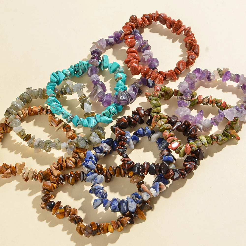 5/10/20pcs Random Women's Gravel Bracelet Set Natural Colored Gravel Bead Bracelet Irregular Bracelet Spiritual Elastic Bead