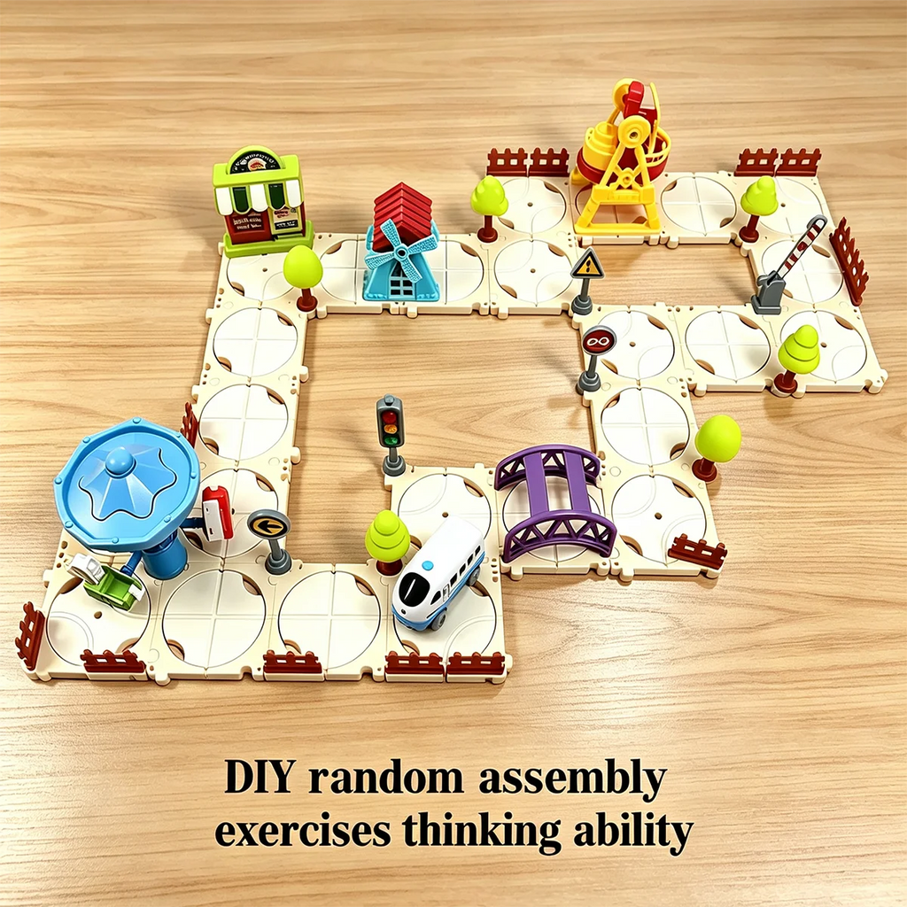 DIY Puzzle Track Car Set Assembling Scene Rail Train Learning Logic Road Board Games Educational Toy Kid Boy Birthday Gifts