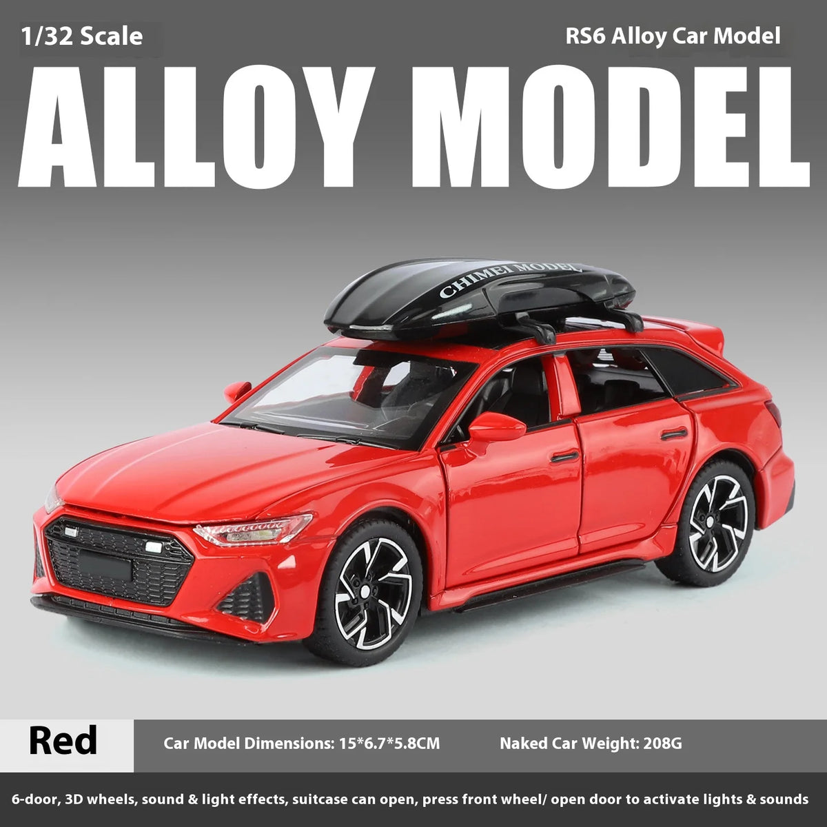 1:32 RS6 Model Car, Black Edition: Customized for Kids Realistic Simulation, Diecast Metal, Perfect Gift for Boys