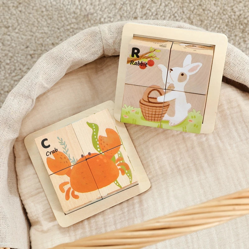 Baby Wooden Blocks Toy Children Six Side Cube Jigsaw Puzzles Game Animal Traffic Cognize Early Learning Educational Toy Kid Gift