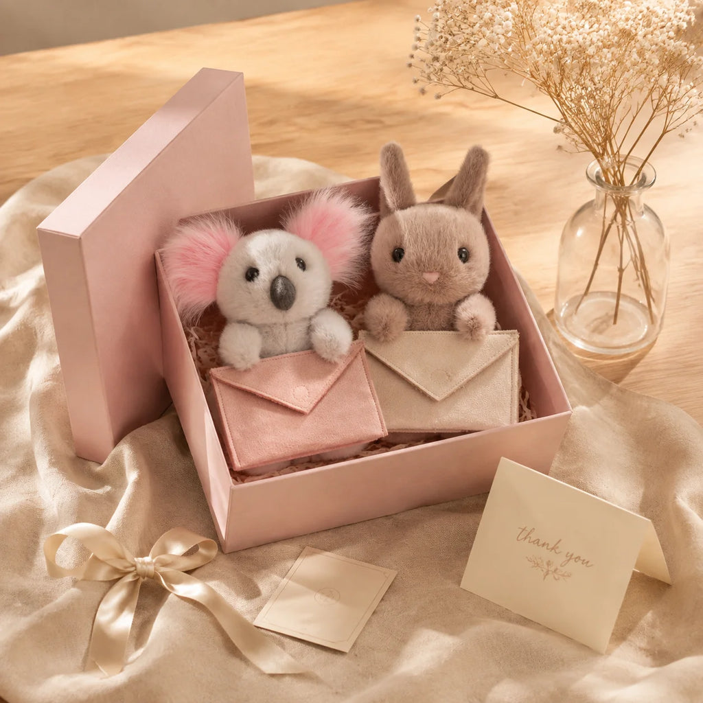 Letter Carrier Koala Bunny Plush Figurine 2 Styles, 18-21cm Openable Envelope with Secret Note Pocket, Kawaii Desk Shelf Decor