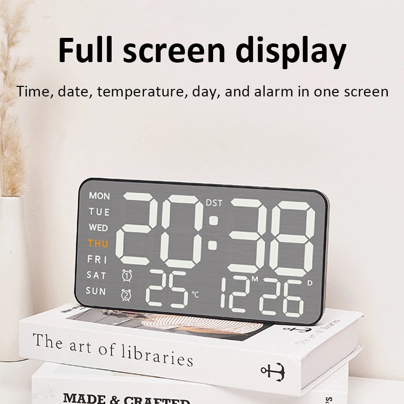 Mirror Brushed Finish Wall Clock Premium Feel Silent Wall Clock Table Alarm Clock Temp Display Bedroom Office Living Room Decor