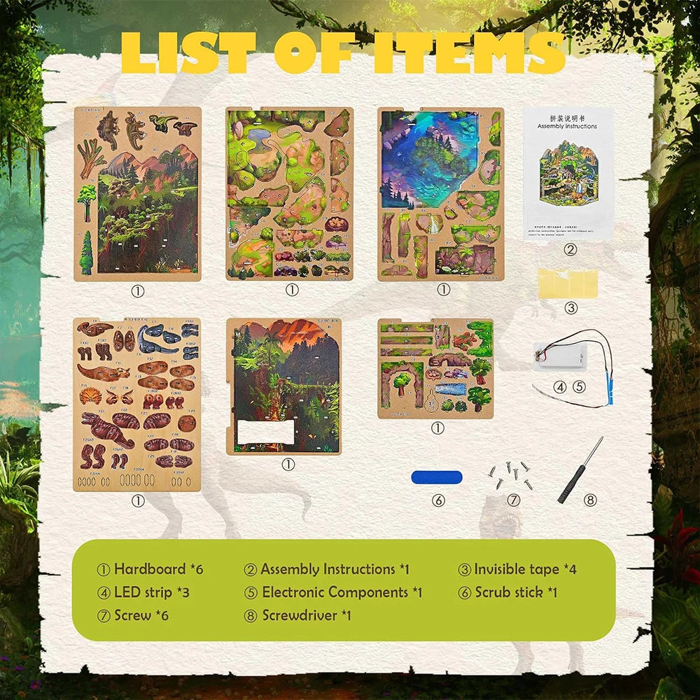 DIY Wooden Blocks Dinosaur Secret Realm 3D Wooden Puzzle Stereo Model Beginner Friendly Stress Relief Handmade Toys for Adults