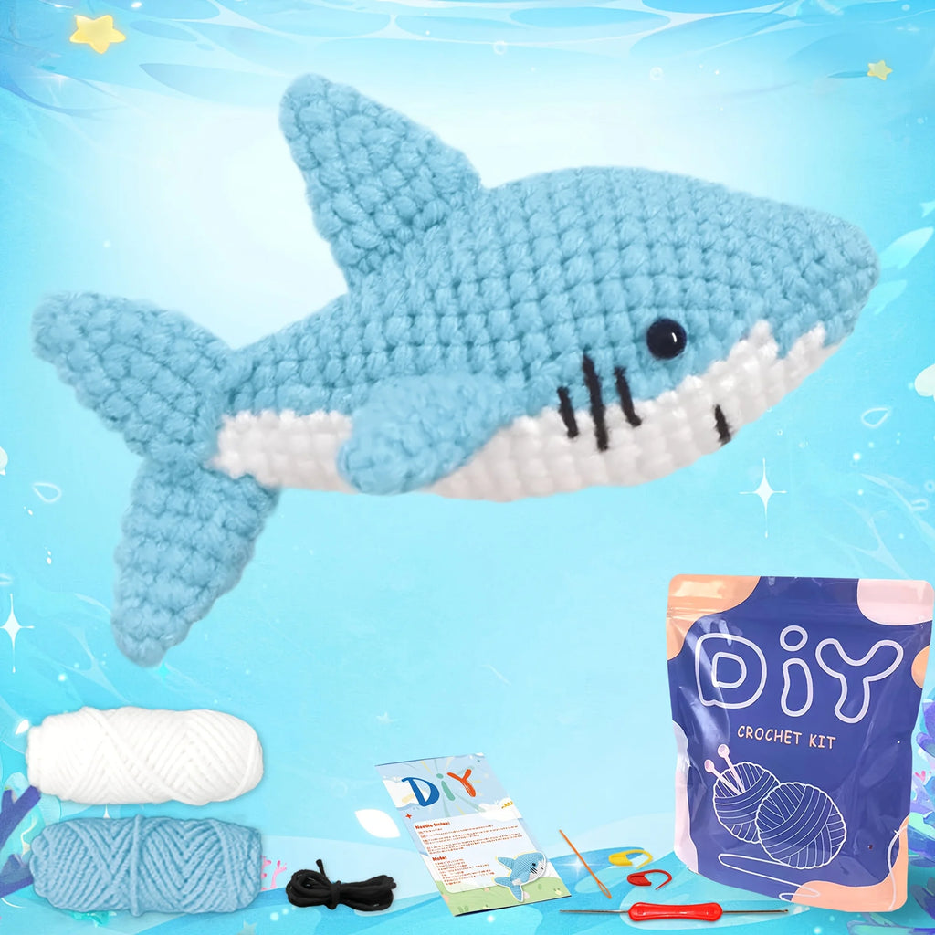 1pc Adorable Shark Amigurumi Crochet Kit for Beginners - DIY Fabric Craft with Step-by-Step Video Tutorials