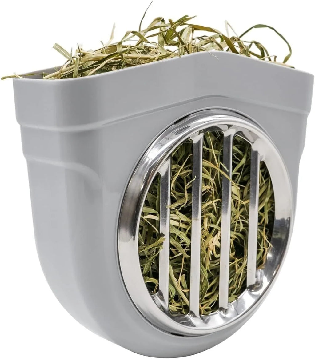 Small Animal Hay Feeder Chew-Proof ABS Stainless Steel Grid Alfalfa Rack for Rabbit Bunny Guinea Pig Chinchilla Cage Hutch Crate