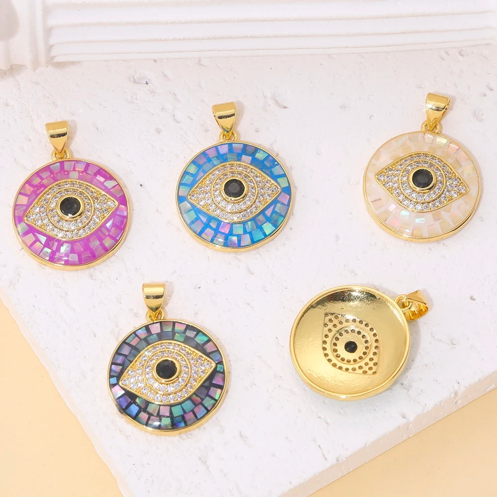 Juya Handmade 18K Real Gold Plated Opal Shell Round Turkish Greek Evil Eye Charms For DIY Luxury Talisman Pendant Jewelry Making