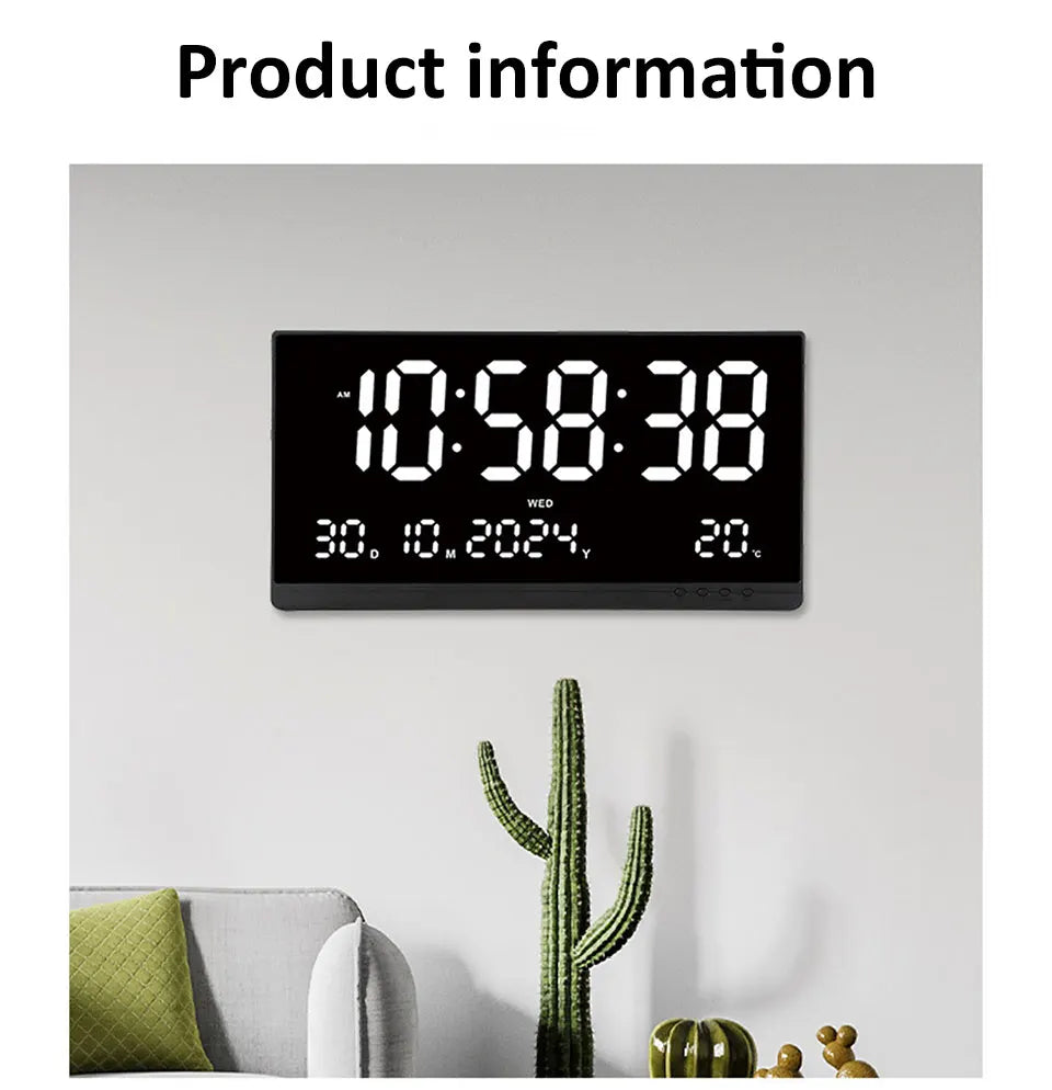 21'' Large Digital Wall Clock Date Calendar 12/24H Time/Date/Week/Temperature Display USB Powered Electronic LED Alarm Clock