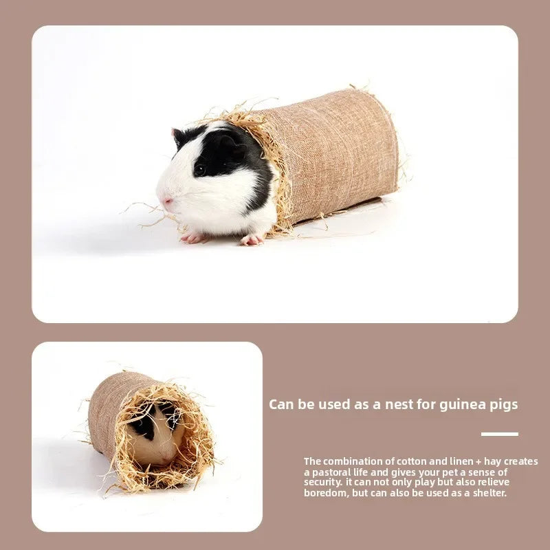 Pet Rabbit Arched Tunnel Toy Guinea Pig Chinchilla Hiding Grass Nest Simulated Pet Thatched House Summer Pavilion Leisure Toys