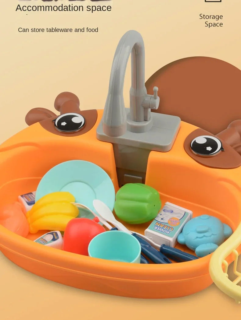 Children's Play Kitchen Toys Water Pretend Play House Kids Can Drain Wash Basin Sink Kids Kitchen Set Toy for Boys Girls Gifts