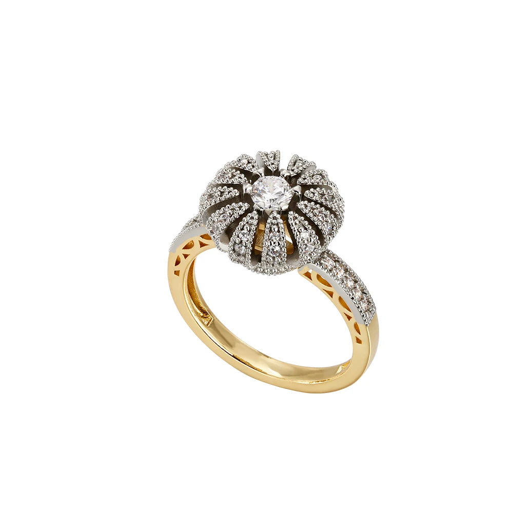 Petal Design Inlaid Synthetic Zircon Ring Earrings Ring suit Copper Plated 14K Gold Retro Fashion Jewelry Banquet Gift