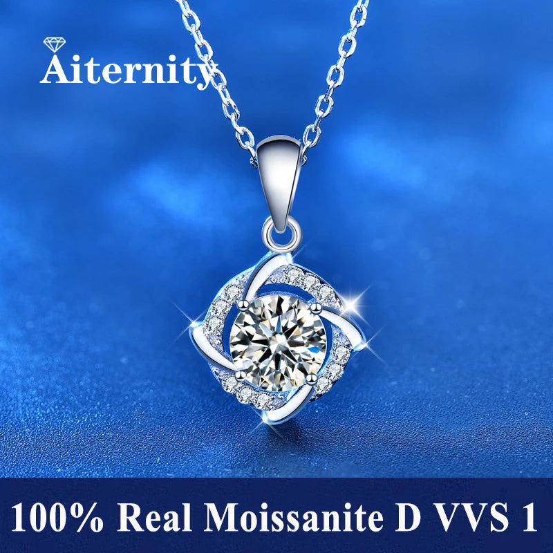 Fashion Luxury Trendy Classic 1ct GRA Moissanite Irregular Sqaure Necklace For Charm Women 925 Silver Party Jewelry Gift