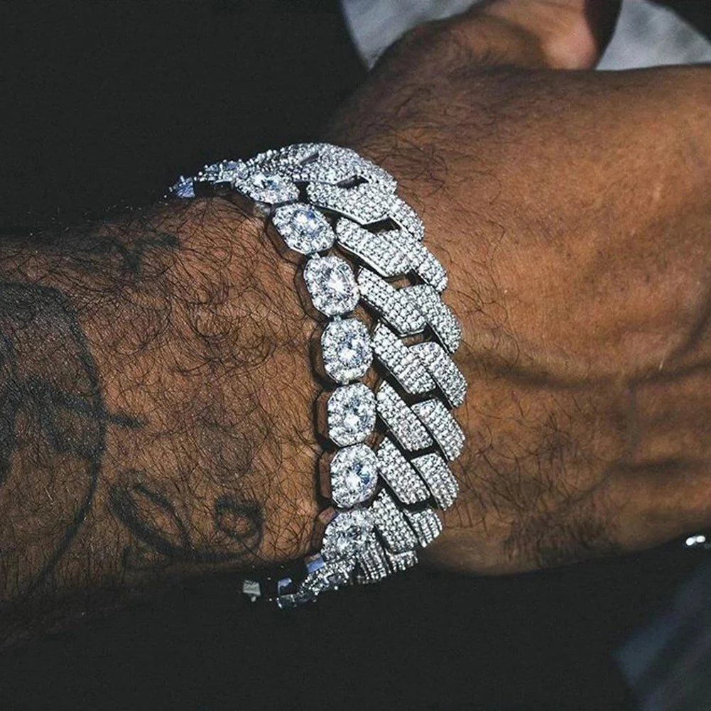 13/14/20MM HipHop Iced Out Chain Cuban Link Chain Necklace For Men Gold Silver Color Rhinestone Pave Men's Birthday Jewelry Gift