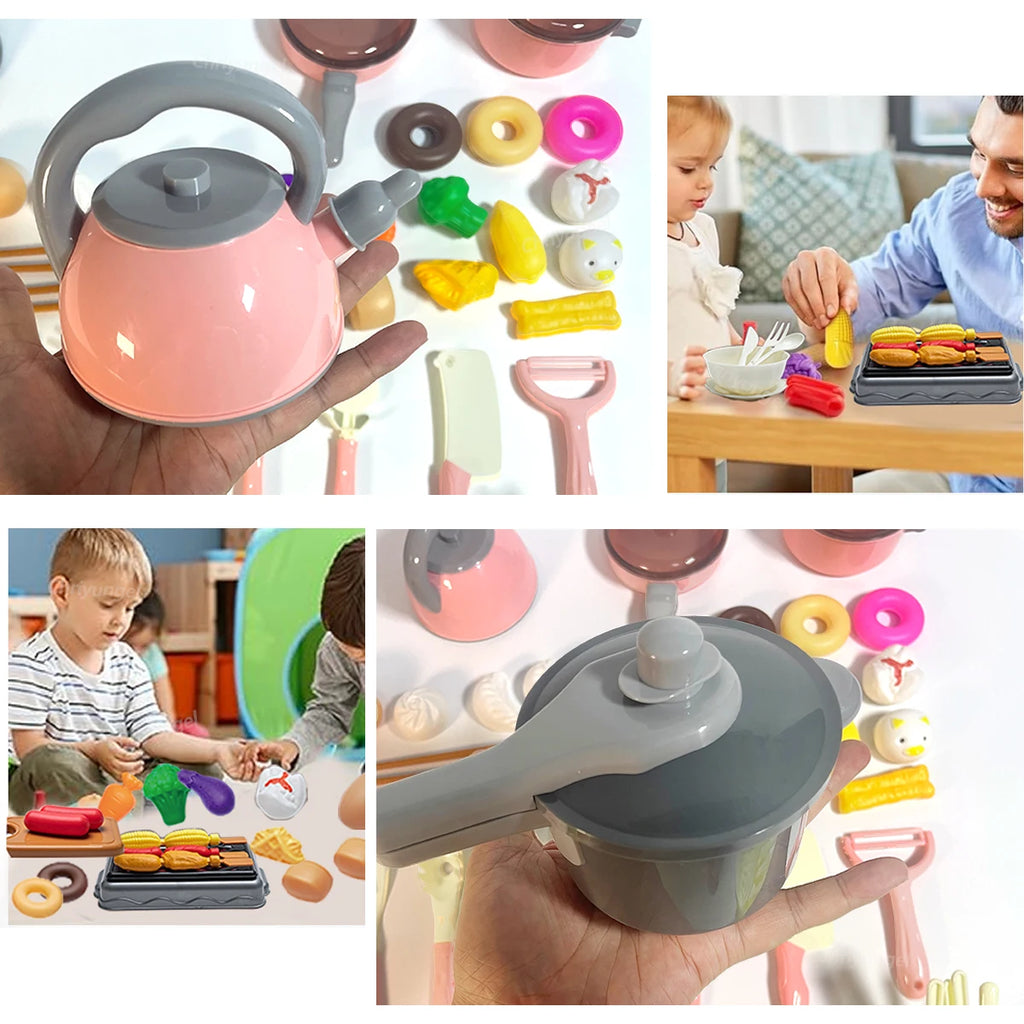 Kids Play Kitchen Toys Set Mini 92/69/59 PCS Pretend Cooking Food with Pots Pans Utensils for Toddlers Girls Boys Children Gift