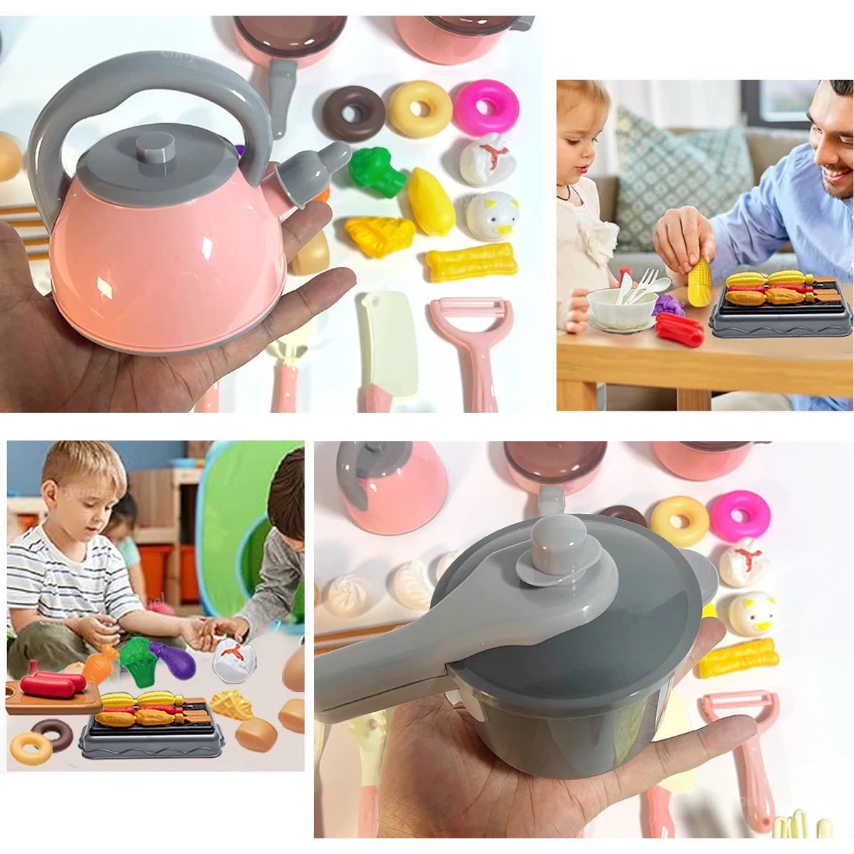Kids Play Kitchen Toys Set Mini 92/69/59 PCS Pretend Cooking Food with Pots Pans Utensils for Toddlers Girls Boys Children Gift