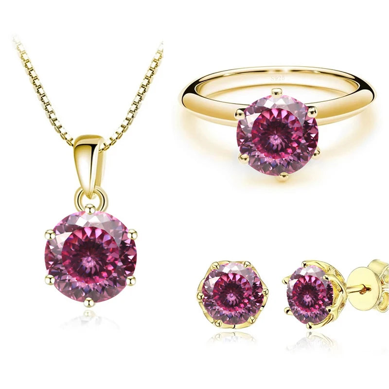 JoyceJelly 1Carat Moissanite Jewelry Set For Women Sterling S925 Silver Gold Plated Necklace Earrings Ring GRA Certified Wedding