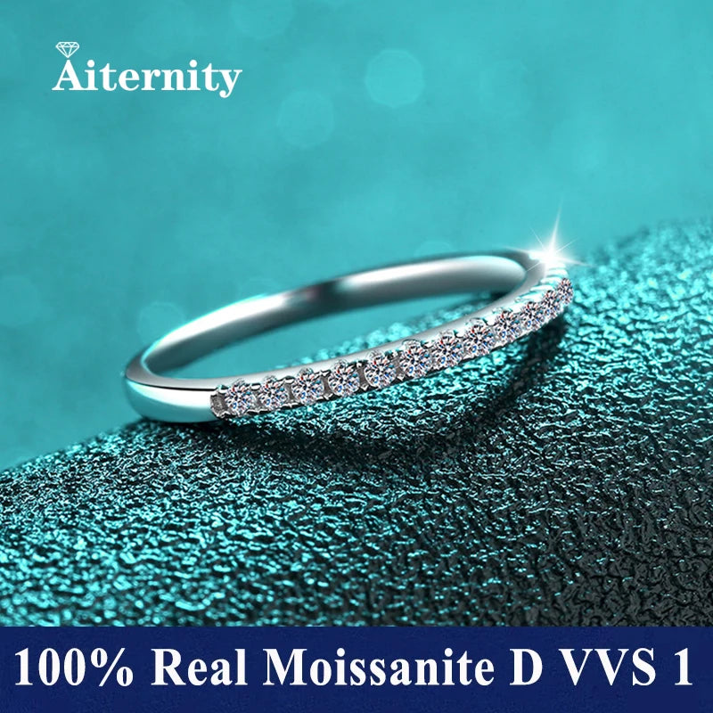 Moissanite Ring 925 Sterling Silver with White Gold Plated Lab Diamond Eternity Band Engagement Wedding Rings for Women